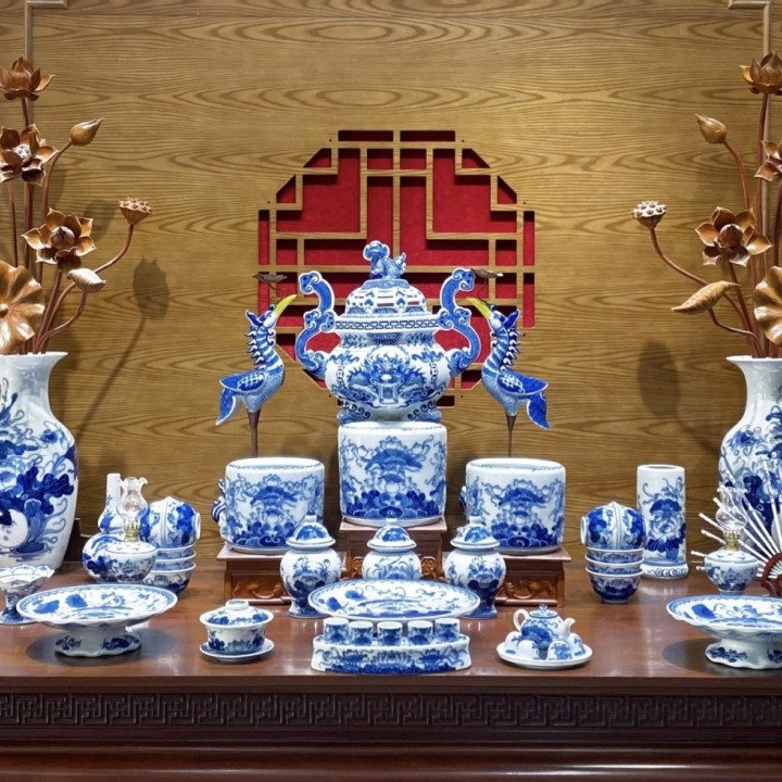 Bộ Đồ Thờ Trường Phúc Men Lam – Vẻ Đẹp Truyền Thống, Phúc Lộc Vẹn Toàn